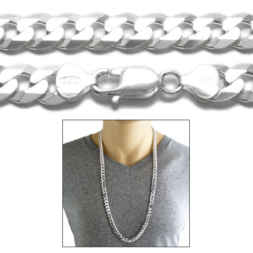 Sterling Silver Cuban Curb FLAT Chain Necklace 9mm (Gauge 250). Available in 3 Lengths.