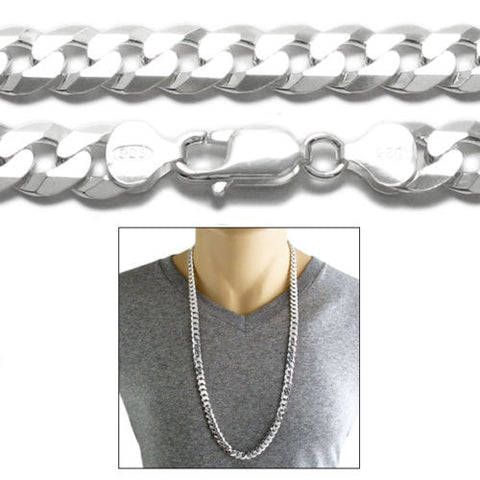 Sterling Silver Cuban Curb FLAT Chain Necklace 9mm (Gauge 250). Available in 3 Lengths.