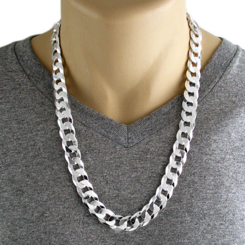 Sterling Silver Cuban Curb FLAT Chain Necklace 14mm (Gauge 350). Available in 2 Lengths.