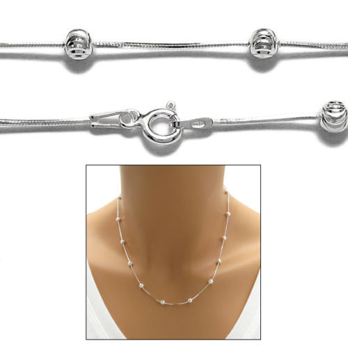 Dazzling Sterling Silver Diamond Cut Snake Chain Necklace with Laser Cut Beads. Available in 2 Lengths.