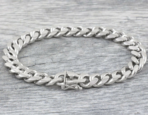 Sterling Silver Rhodium Finish Miami Cuban Chain Necklace 9mm (Gauge 250). Available in 2 Lengths.