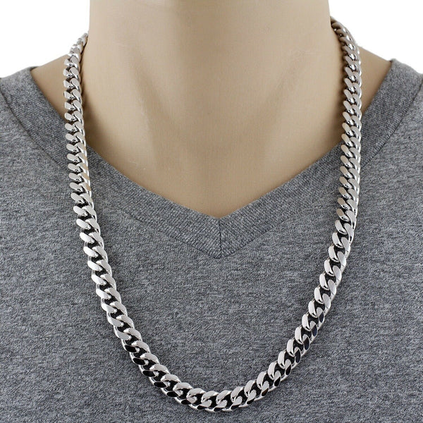 Sterling Silver Rhodium Finish Miami Cuban Chain Necklace 9mm (Gauge 250). Available in 2 Lengths.