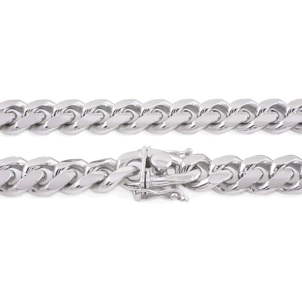 Sterling Silver Rhodium Finish Miami Cuban Chain Necklace 9mm (Gauge 250). Available in 2 Lengths.