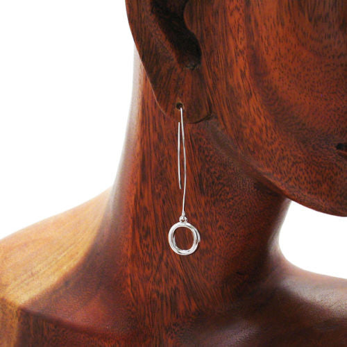 "O" shaped oval earrings on extra long hooks | Wholesale 925 Sterling Silver Jewelry | Alternate photo