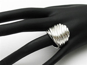 Diagonal wavy lines large shrimp ring. Wholesale sterling silver rings. On hand.