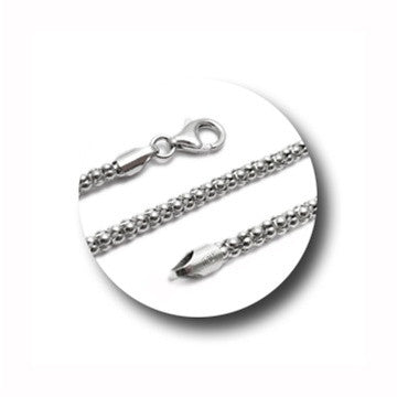 Sterling Silver Rhodium Finish Popcorn Chain Necklace in 2.5mm. Available in 5 Lengths.
