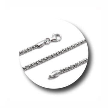 Sterling Silver Rhodium Finish Popcorn Chain Necklace in 2mm. Available in 5 Lengths.