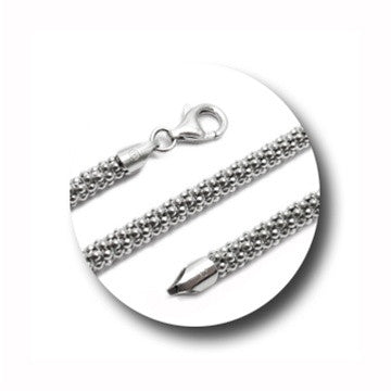 Sterling Silver Rhodium Finish Popcorn Chain Necklace in 4mm. Available in 3 Lengths.