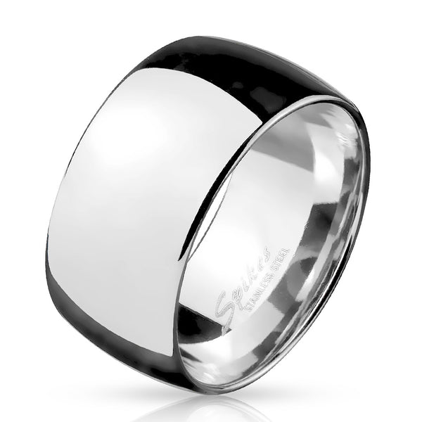 Super Wide 10mm Mirror Polished Stainless Steel Low Dome Band Ring.