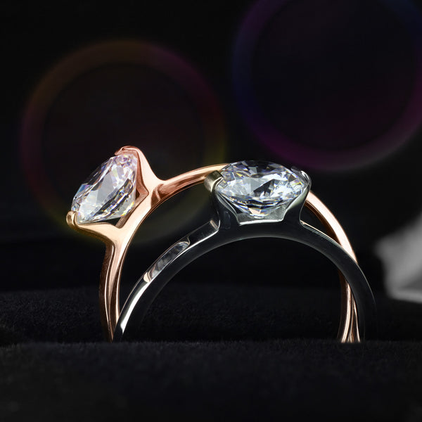 Beautiful Classic Round Solitaire CZ Engagement Ring Set in Rose Gold Ion-Plated Stainless Steel.