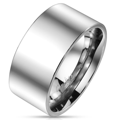 Super Wide 10mm Mirror Polished Stainless Steel Flat Band Ring.