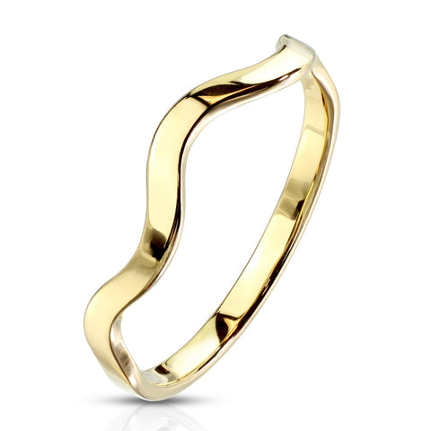 Beautiful Contemporary Gold Plated Stainless Steel Wavy Stackable Band Style Ring.
