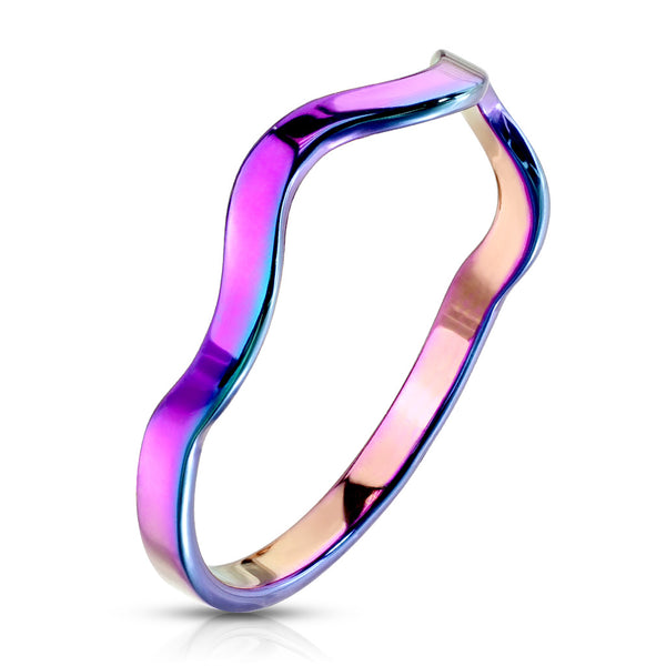 Fabulous Contemporary Rainbow Plated Stainless Steel Wavy Stackable Band Style Ring.