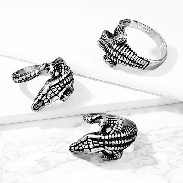 Cool Unique Wide Cast Stainless Steel Scaled Alligator Wrap Ring.