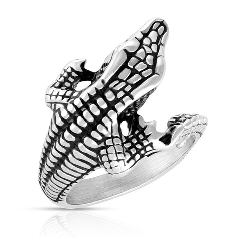 Cool Unique Wide Cast Stainless Steel Scaled Alligator Wrap Ring.