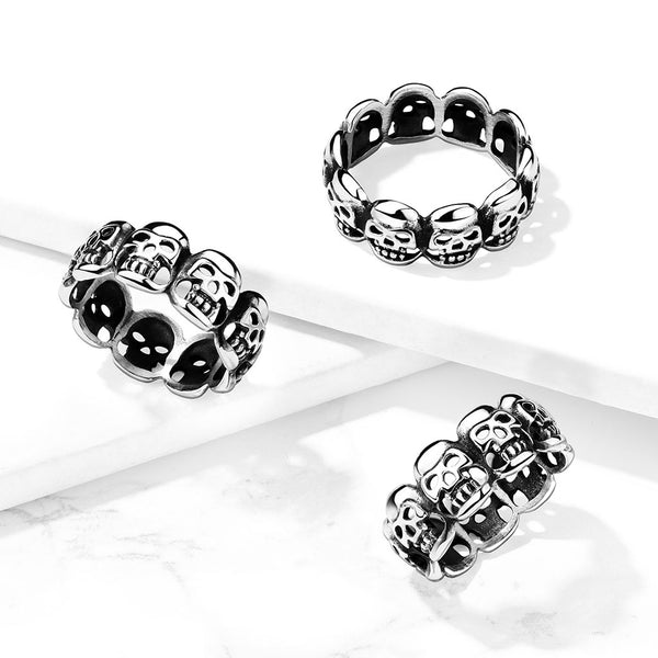 Cool Stainless Steel Ring of Skulls Infinity Skull Ring.