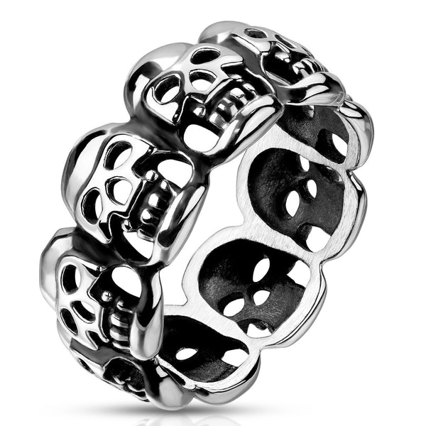 Cool Stainless Steel Ring of Skulls Infinity Skull Ring.