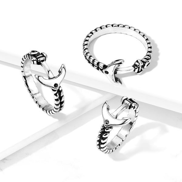 Timeless Combination Finish Stainless Steel Anchor Hanging Off a Rope Ring