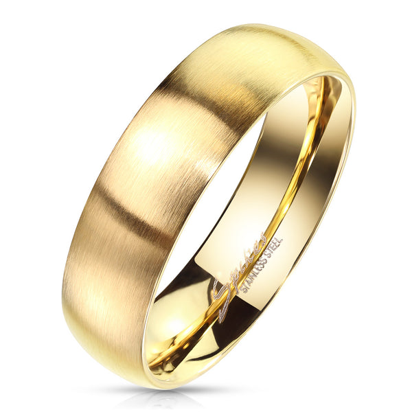 Elegant Brushed Finish Yellow Gold Ion Plated Stainless Steel Low Dome Band Ring. Couple Ring.