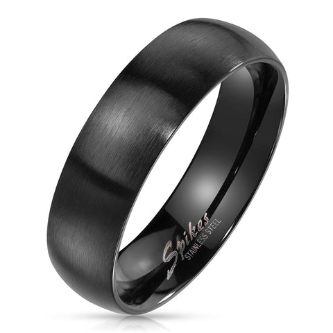 Timeless Brushed Finish Ion Plated Black Stainless Steel Low Dome Band Ring. Couple Ring.