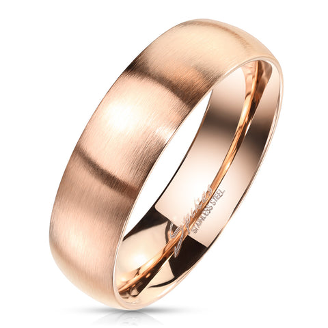 Classic Brushed Finish Ion Plated Rose Gold Stainless Steel Band Ring. Couple Ring.
