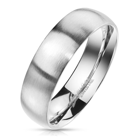 Basic Brushed Finish Natural Unplated Stainless Steel Low Dome Band Ring. Couple Ring.