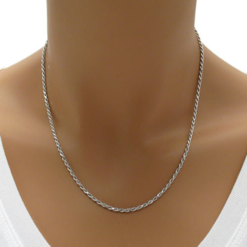 Sterling Silver Rhodium Finish Rope Chain Necklace 2.0mm (Gauge 040). Available in 6 Lengths.