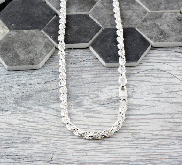 Sterling Silver Diamond Cut Rope Chain Necklace / Bracelet 5.5mm (Gauge 120). Available in 10 Lengths.