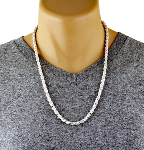 Sterling Silver Diamond Cut Rope Chain Necklace / Bracelet 5.5mm (Gauge 120). Available in 10 Lengths.