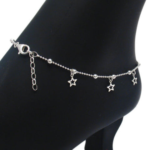 Adjustable Dangling Star Charms Beaded Anklet | Wholesale Sterling Silver Jewelry 