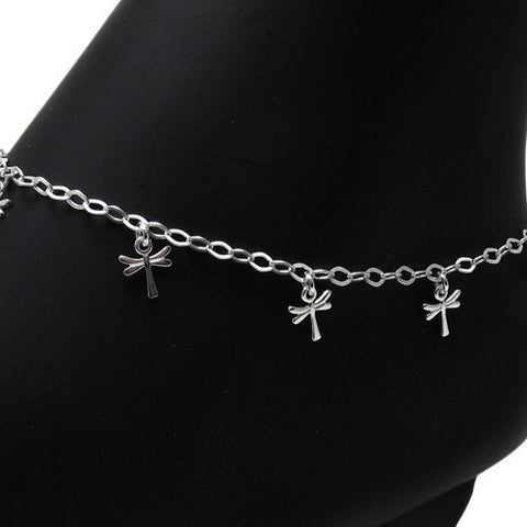 Classy Adjustable Dragonfly Anklet | Wholesale Sterling Silver Jewelry | Main