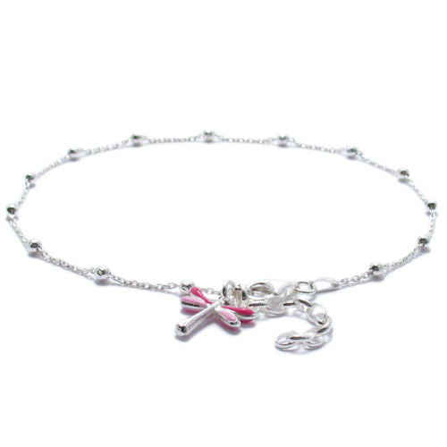 Trendy Adjustable Pink Dragonfly Anklet | Wholesale Sterling Silver Jewelry | Alternate
