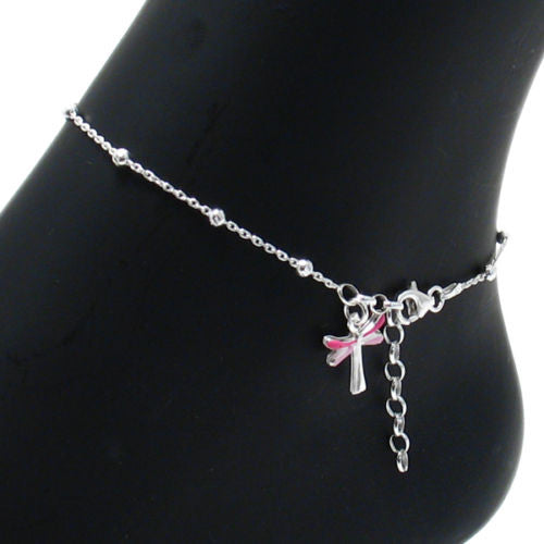 Trendy Adjustable Pink Dragonfly Anklet | Wholesale Sterling Silver Jewelry | Alternate