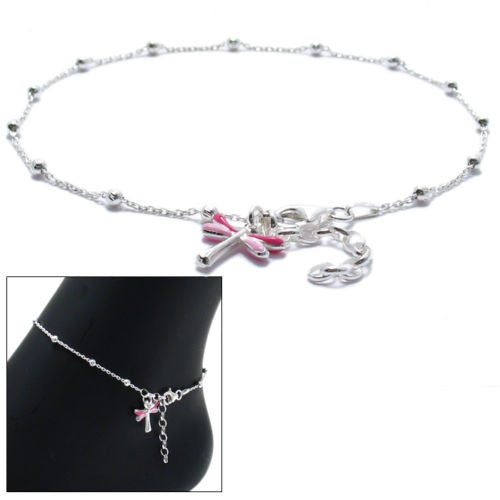 Trendy Adjustable Pink Dragonfly Anklet | Wholesale Sterling Silver Jewelry | Main