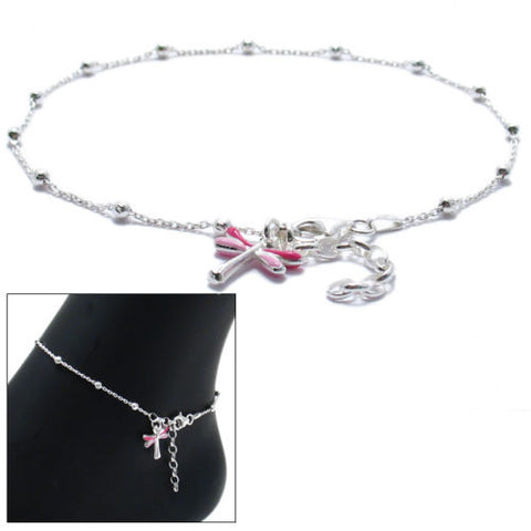 Trendy Adjustable Pink Dragonfly Anklet | Wholesale Sterling Silver Jewelry | Main