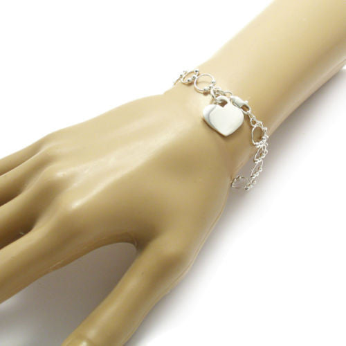 Beautiful Round Beaded Links Bracelet with Engravable Heart Tag | Wholesale 925 Sterling Silver Jewelry | Alternate