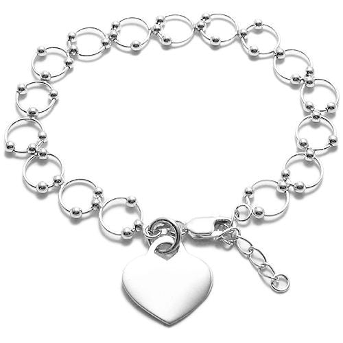 Beautiful Round Beaded Links Bracelet with Engravable Heart Tag | Wholesale 925 Sterling Silver Jewelry | Alternate