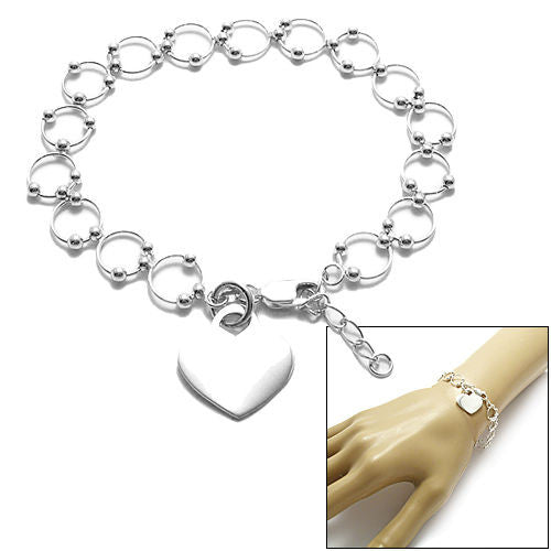 Beautiful Round Beaded Links Bracelet with Engravable Heart Tag | Wholesale 925 Sterling Silver Jewelry | Main 
