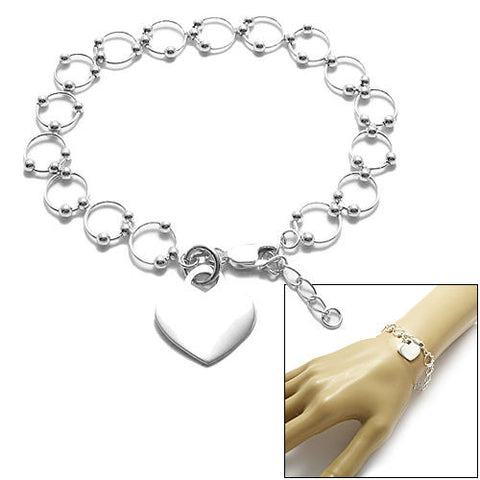 Beautiful Round Beaded Links Bracelet with Engravable Heart Tag | Wholesale 925 Sterling Silver Jewelry | Main 