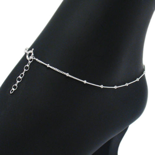 Beautiful 9"-10" Adjustable Thin Beaded Anklet | Wholesale Sterling Silver Jewelry