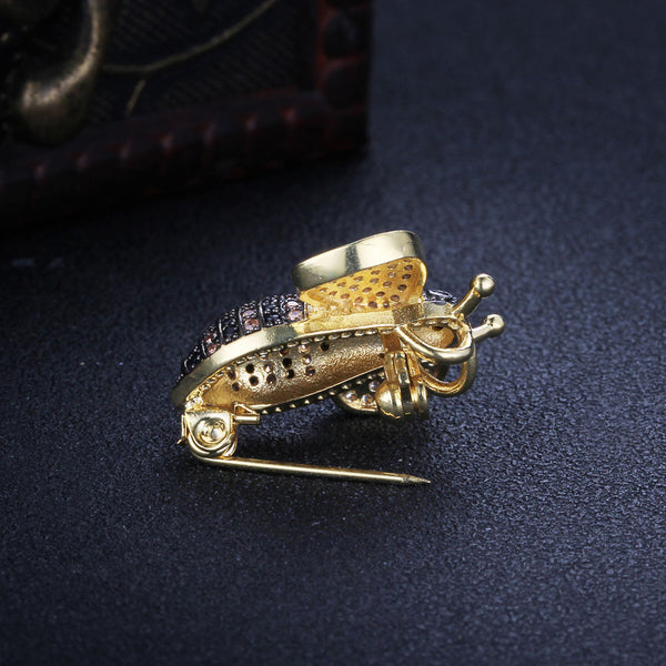 black, yellow, clear, CZ encrusted 14K gold plated bumblebee brooch pin | Wholesale fashion jewelry | Black photo