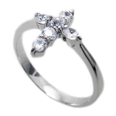 Simply and adorable CZ cross on plain band | Wholesale sterling silver rings - Jewelry | Main photo