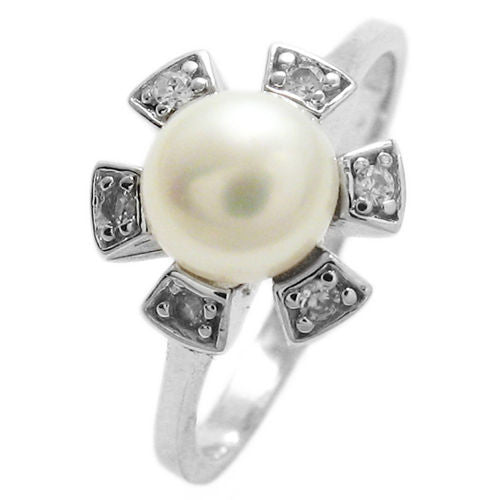 Freshwater pearl on CZ Accented Petal Setting | Wholesale sterling silver rings - Jewelry | Main photo