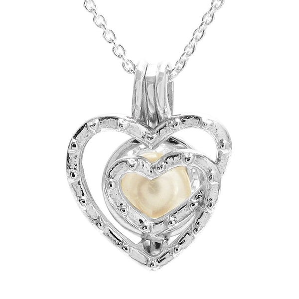 Adorable 925 Sterling Silver Heart in Heart Modern Art Pearl Cage Pendant.