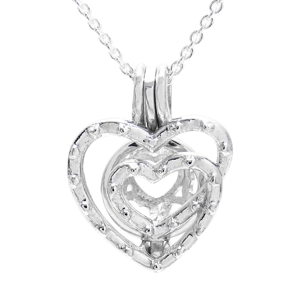 Adorable 925 Sterling Silver Heart in Heart Modern Art Pearl Cage Pendant.
