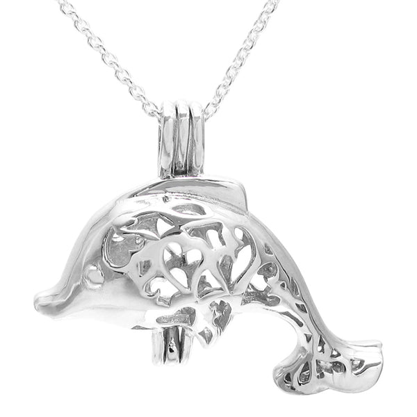 Darling sterling silver dolphin pearl cage pendant | Wholesale 925 sterling silver jewelry | Pendant photo