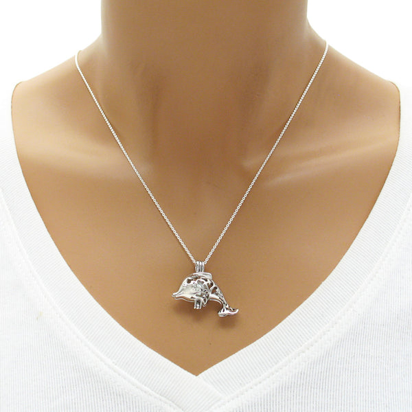 Darling sterling silver dolphin pearl cage pendant | Wholesale 925 sterling silver jewelry | Mannequin photo