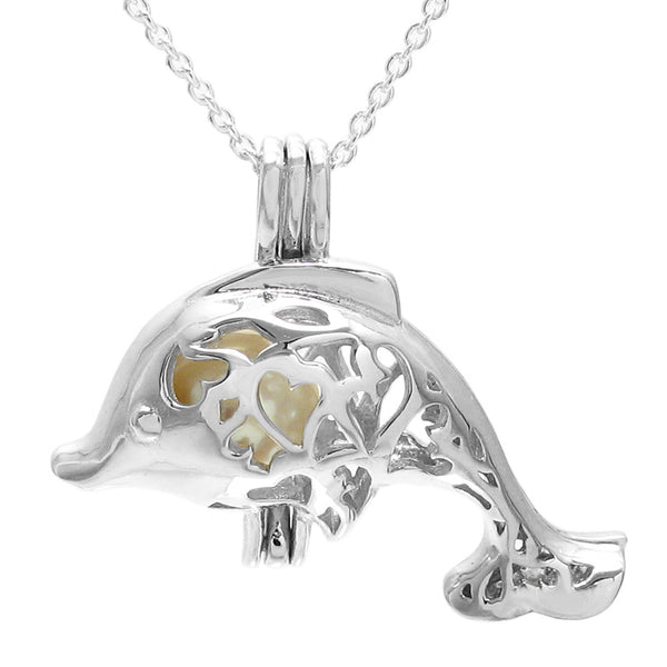 Darling sterling silver dolphin pearl cage pendant | Wholesale 925 sterling silver jewelry | Pearl photo