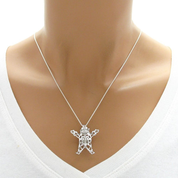 Cute and Rotund Sterling Silver Santa Claus Pearl Cage Pendant.