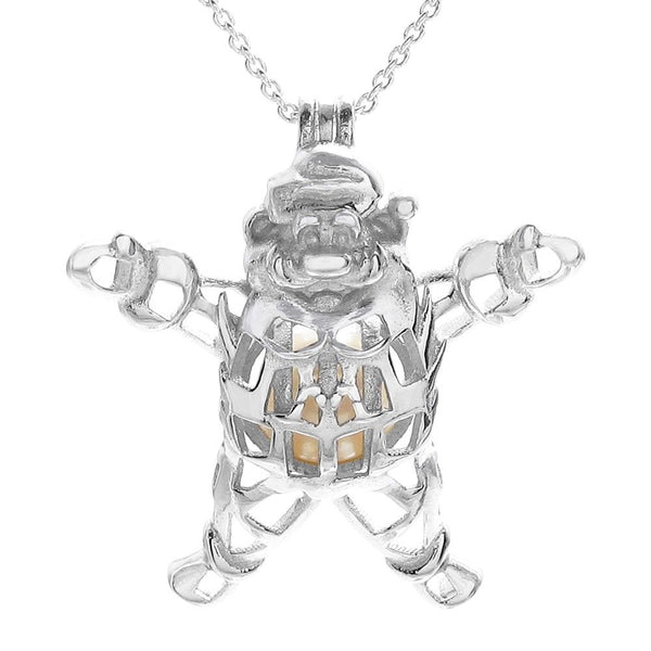 Cute and Rotund Sterling Silver Santa Claus Pearl Cage Pendant.